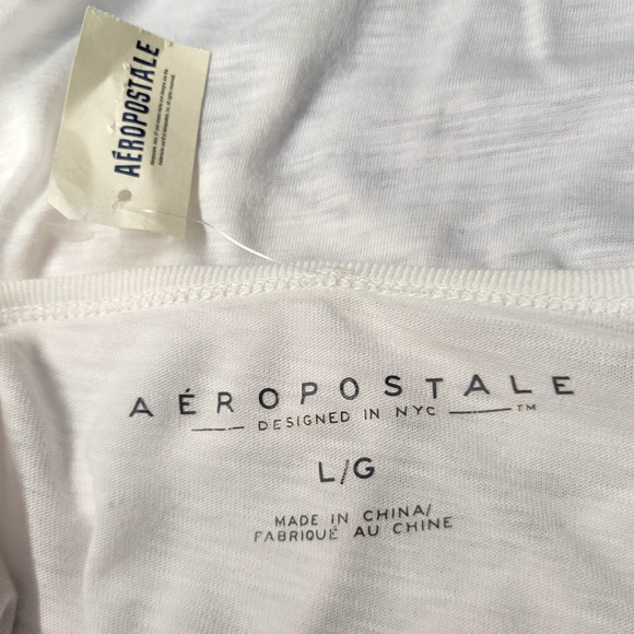 Aeropostale Crop Tee T-shirt Womens L White Semi Sheer V- Neck Short Sleeves New - Picture 11 of 13